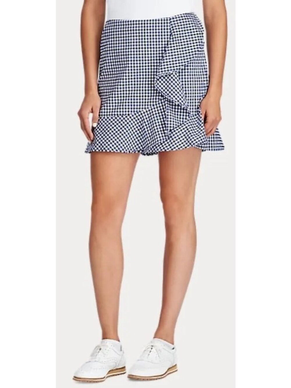 RALPH LAUREN POLO GOLF Flounce Ruffle Gingham Golf Skort 6 Navy White Gingham